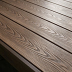 Close-up detail of brown wood-grain WPC composite deck boards.