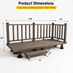 Product dimensions diagram for the modular deck system with railing and step.