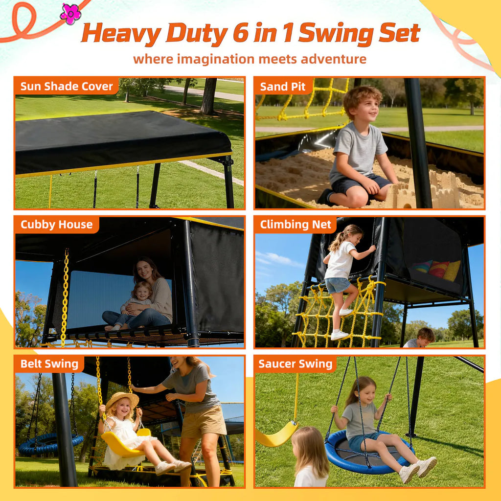 6-in-1 Backyard Swing Set for Kids
